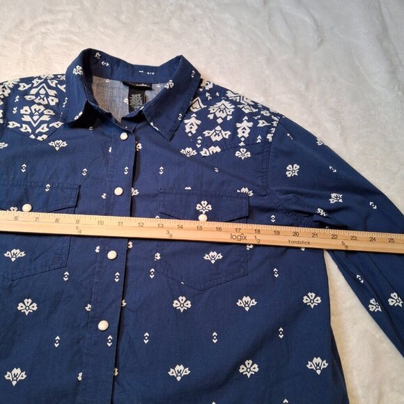 Wrangler Western Snap Button Shirt Sz M Floral Cowgirl Rodeo Artsy Aztec Cotton - Picture 14 of 16